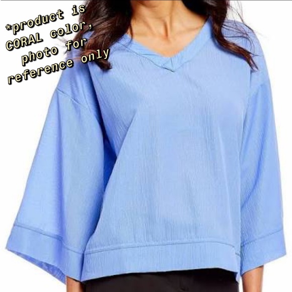 Gibson Latimer Coral Crepe Wide Sleeve Top Size M - Picture 7 of 8